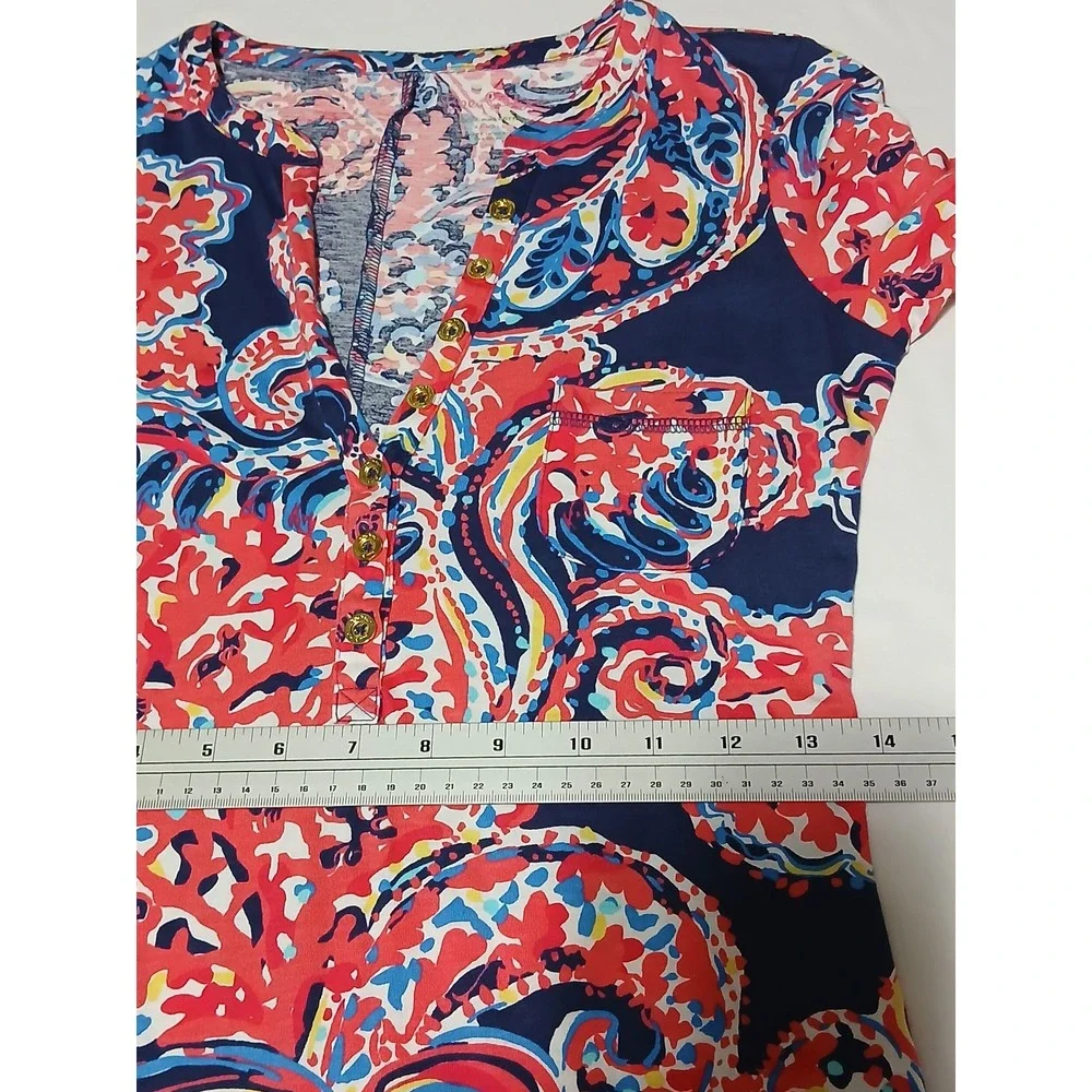 Lilly Pulitzer Pima Cotton Maxi Dress Pink Navy Paisley V-Neck XS 3/4 Sleeve